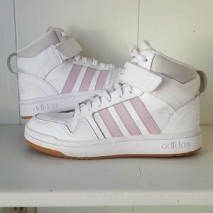 Adidas women's hightop white with pink stripe sneakers size 7